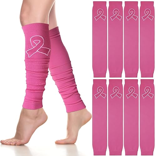 Miniatura 7 de Hercicy 4 pares de mangas deportivas de compresión para niñas y niños, para concientización sobre el cáncer de mama, con cinta rosa