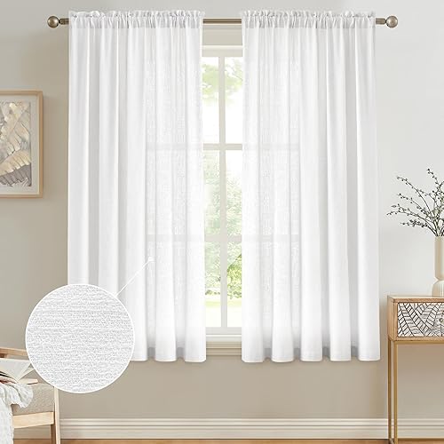 Cortinas semitraslúcidas de lino con bolsillo para barra de cortina incluidas, cortinas semitransparentes, privacidad y serenidad para dormitorio,