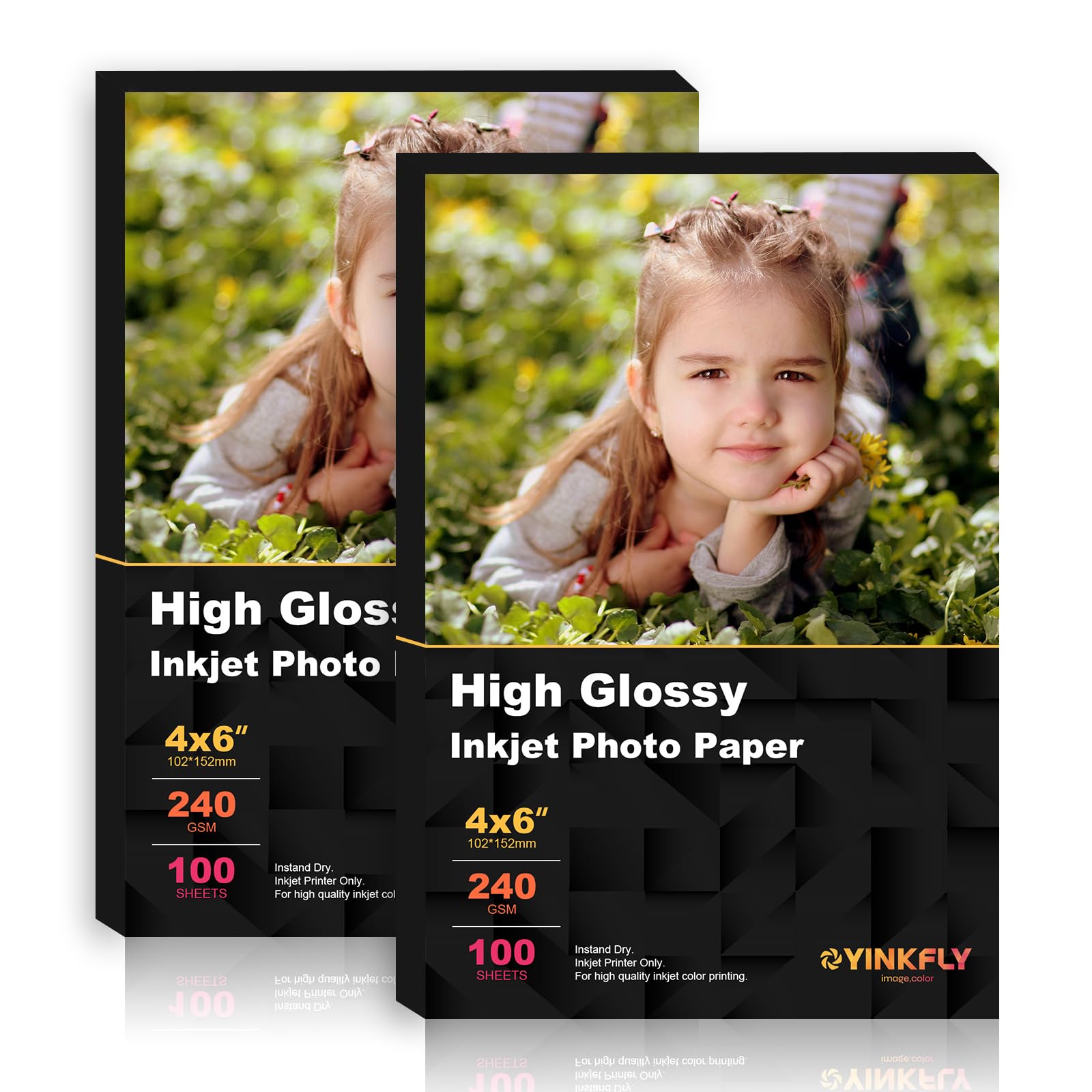 Yinkfly 240gsm Premium Glossy Inkjet Photo Paper, 5x7 / 4x6, Inkjet Paper Card Stock for Professional Photo Printing, Greeting Cards, Postcards, (4x6 (102x152mm) x 200sheets)
