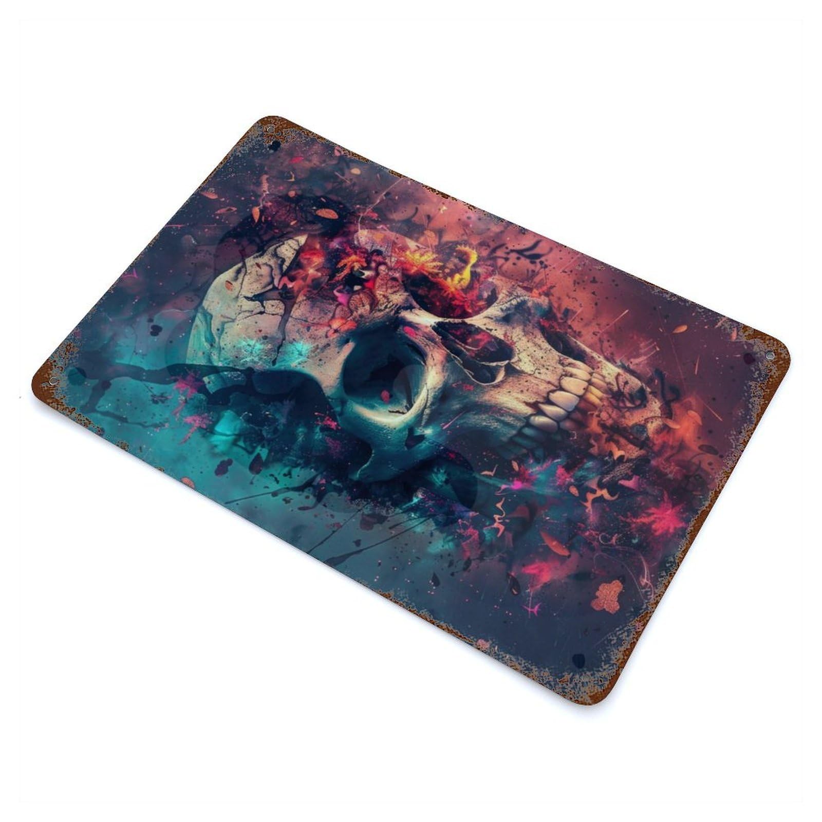 Garage Style Skull Fantasy Rustic Tin Plaque 11.8"x7.9", Industrial Home Decor for Bar And Workshop