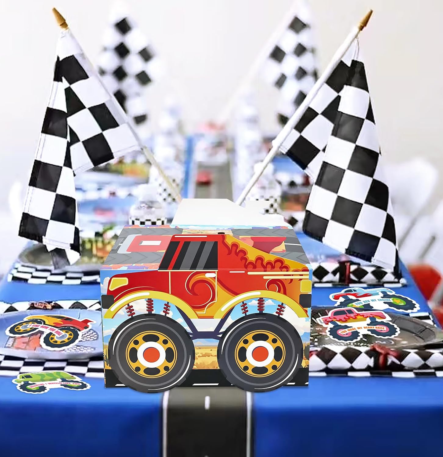 SietDESEO Valentines Card Box for Kids Truck Valentines Day Cards for Kids Classroom Exchange School Truck Shape Valentine Mailbox with 30 Valentine Cards and 5 Teacher Cards image 4