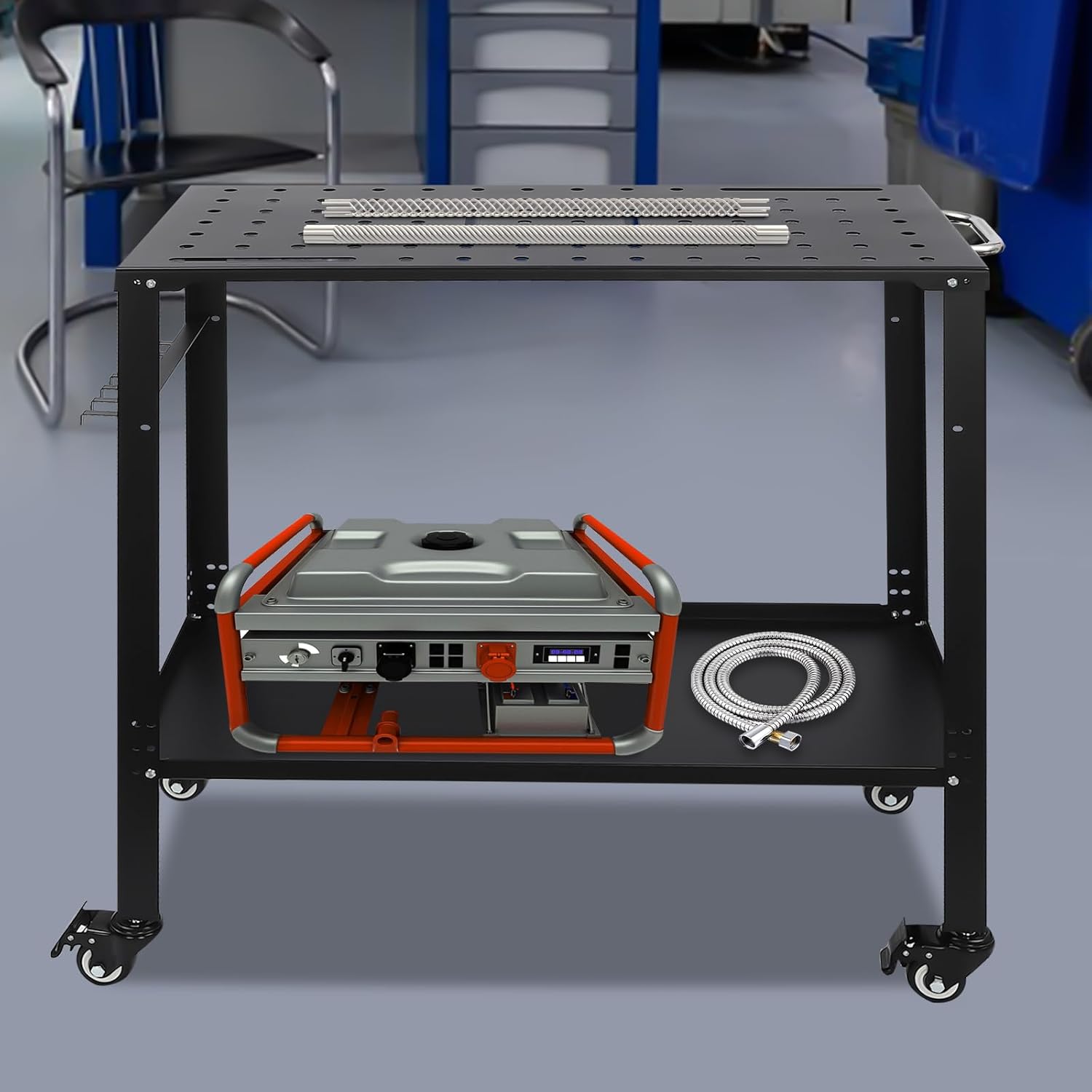 Welding Table, 36x18in 1200 Lbs Work Bench Portable Welding Table with Holes on Top, Hook Side Panel, Adjustable Height 8-12in