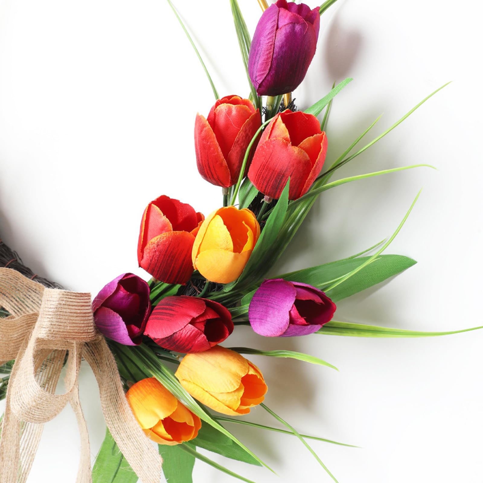Ghirlanda di tulipani per porta d'ingresso, ghirlanda floreale a tulipani per primavera all'aperto, decorazione per matrimoni, stile bohémien, per Pasqua, vacanze, feste (giallo, 40,6 cm)