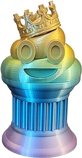 Znet3D King Poop Emoji Trophy - Fun Award & Gift - Handmade w/Additive Manufacturing - 6" inches Tall - Featuring a Solid Rainbow Poop Emoji with a Crown, Secured on a Column Pillar - Funny Trophy