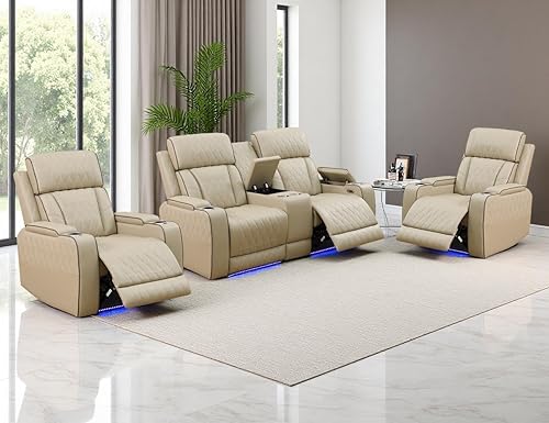 Miniatura 44 de Juego de sofá reclinable eléctrico, juego de sofá reclinable de cine en casa, sofá biplaza reclinable de cuero transpirable con Debut negro,Negro