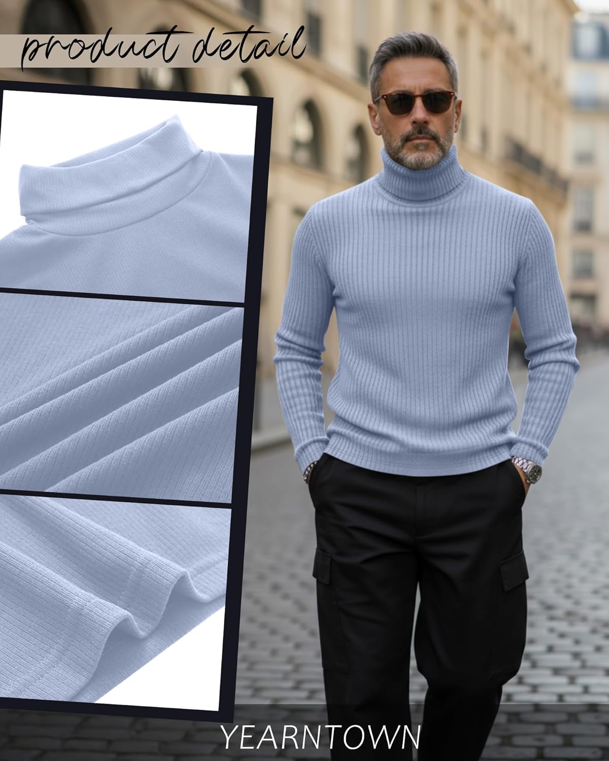 4 Pack Men's Turtleneck Long Sleeve Shirts Cotton Ribbed Sweater Mock Neck Pullover Casual Tops Slim Fit Layer