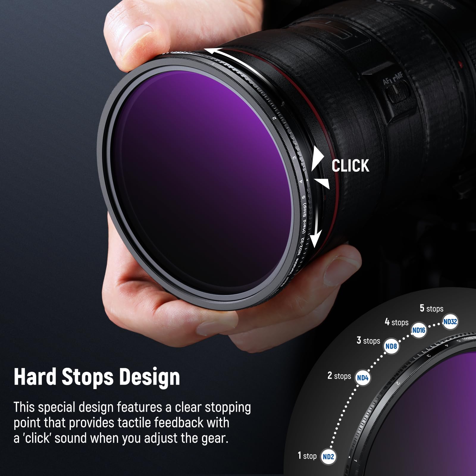 NEEWER 52mm Filtre ND Variable True Colors Hard Stop ND2-32(1-5 Stops) à Densité Neutre Limitée Verre Optique HD Multicouche Accessoire/Non Croix X/Cadre Aluminium/Résistant à l'eau/Rayure/Trace Doigt