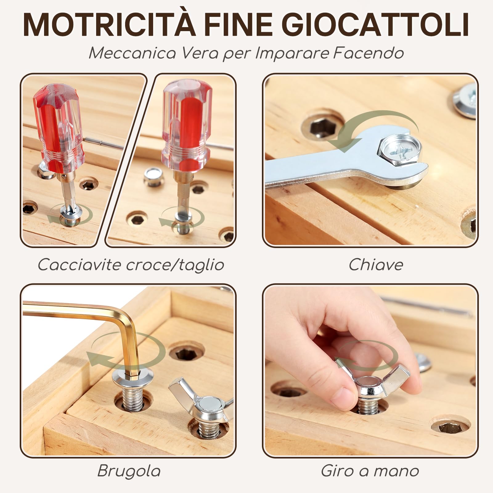 Lehoo Castle Montessori Attrezzi Giochi Bambini Giochi 3 Anni, Cacciavite Giocattoli da Viaggio Busy Board in Legno con Serratura e Chiave Giocattoli Educativi 3 4 5 Anni