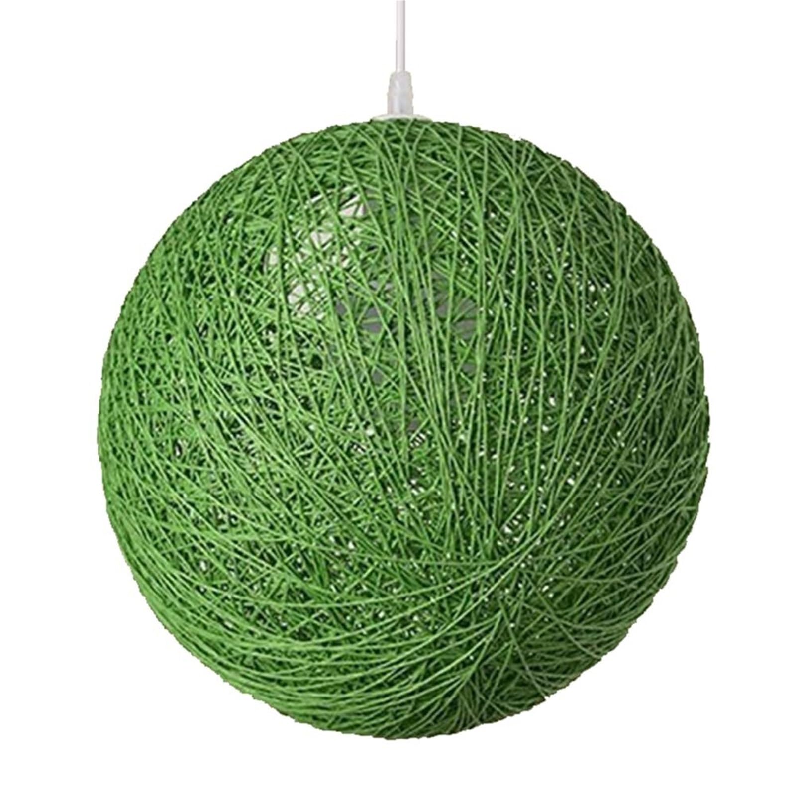 KHUKHU Hemp Thread Circular Light Fixture Modern Hand-Woven Light Fixtures American Style Countryside Bamboo Woven Chandelier for Kitchen Dining Room Bedroom(Green,35cm)