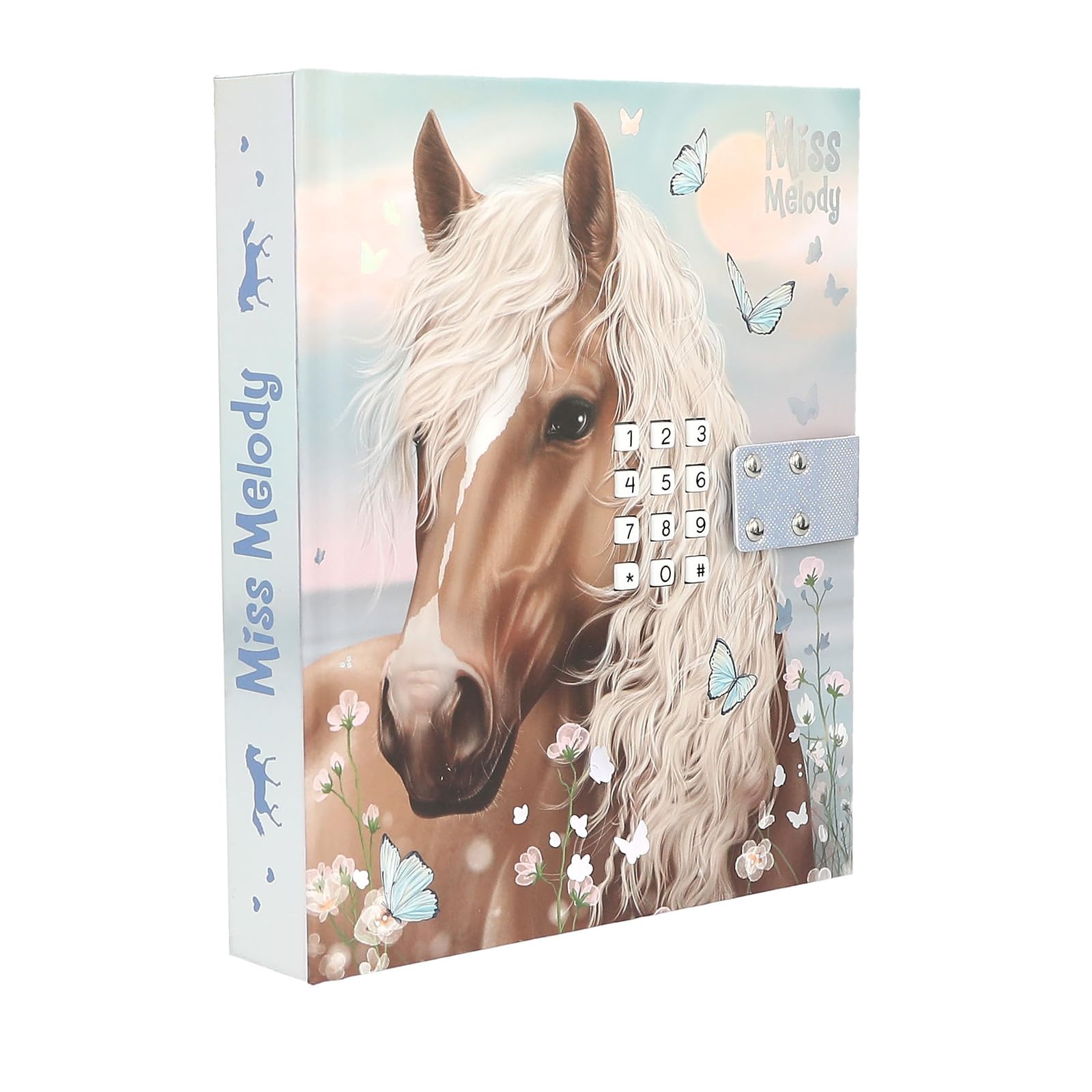 Depesche 13999 Miss Melody - Agenda con codice numerico e Suono, in tenui tonalità Blu, con Motivo di Cavalli e Fiori, Incluse 80 Pagine Finemente Foderate e illustrate a Colori