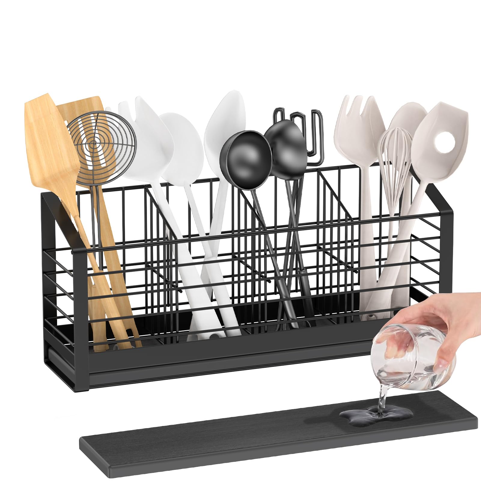 Extra Large Utensil Holder for Kitchen Counter, Kitchen Cooking Utensil Holder Organizer Kitchen Utensil Racks with Drying Base Cooking Tools Storage