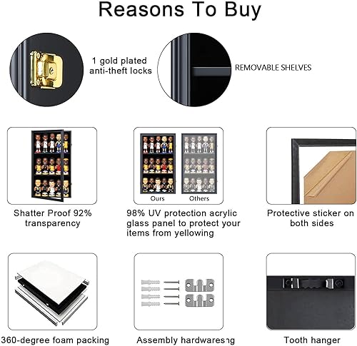 Miniatura 4 de Zmiky Bobblehead - Vitrina de figuras de acción, caja de sombra de cabeza Bobble, gabinete de pared para 15 figuras con protección UV