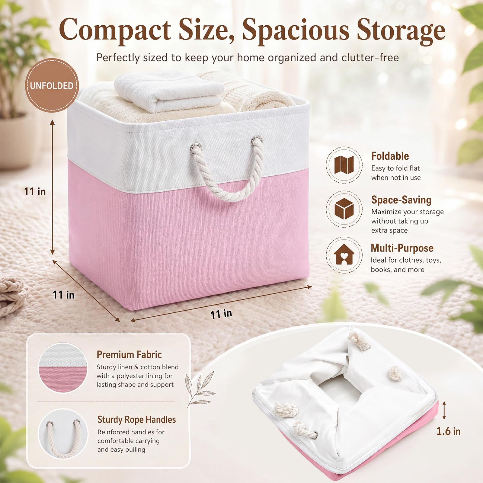 Geiserailie 6 Stück 27,9 x 27,9 cm große Würfel-Aufbewahrungskörbe aus Stoff, faltbare Würfelkörbe mit stabilen Tragegriffen, Weidenkörbe für Zuhause (Macaron, Farbblock)