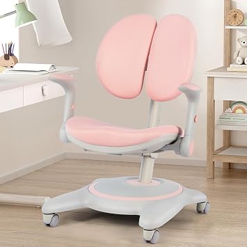 COSVALVE Kids Desk Chair, Study Computer Chairs with Armrest and Footrest, Reading Chair for Bedroom with Height and Depth Adjustable, Auto Sit-Locking Wheels for Ages 5-15 Years Old Girls Pink