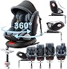 360° Rotating Car Seats: Reclining Car Seats with Adjustable Headrest and 5-Point Safety Belt, Isofix, Groups 0/1/2/3, 0-36 Kg, ECE R129 Certified (Grey High Version)