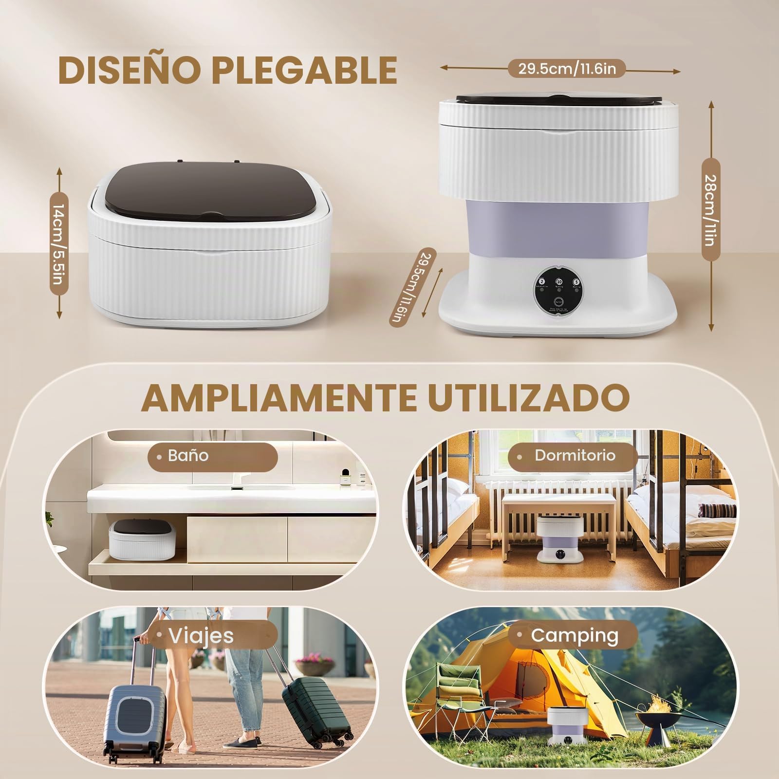 Mini lavadora, 11 L, para camping, pequeña con cesta centrifugada, para camping, para ropa interior, ropa de bebé y ropa pequeña, adecuada