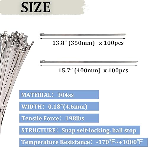 Miniatura 4 de 200 bridas de metal para cables, bridas de metal resistentes de acero inoxidable 304, bridas de cable autoblocantes de primera calidad para