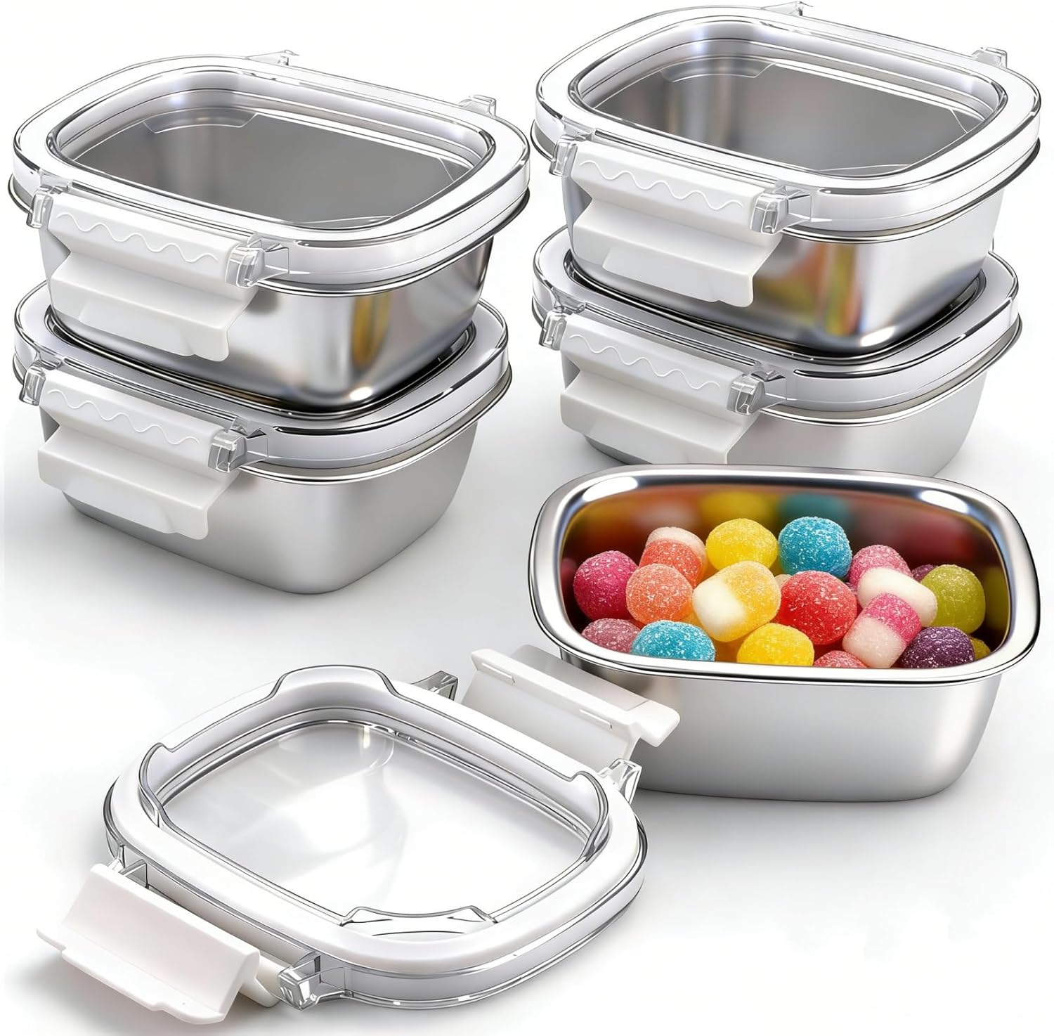 Stainless Steel Small Container with Lid - 5 Piece 8.5oz Reusable Stainless Steel Snack Containers, Leakproof Freezer Safe Metal Bento Box Fit for Portioning Snacks, Dips, and Condiments