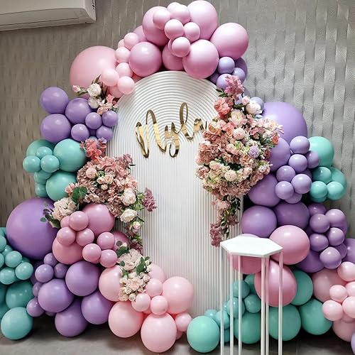 Vista 65 de Guirnalda de globos de color rosa pastel de doble relleno, globos de látex rosa claro, diferentes tamaños, 18/12/5 pulgadas, kit de globos de Rosa