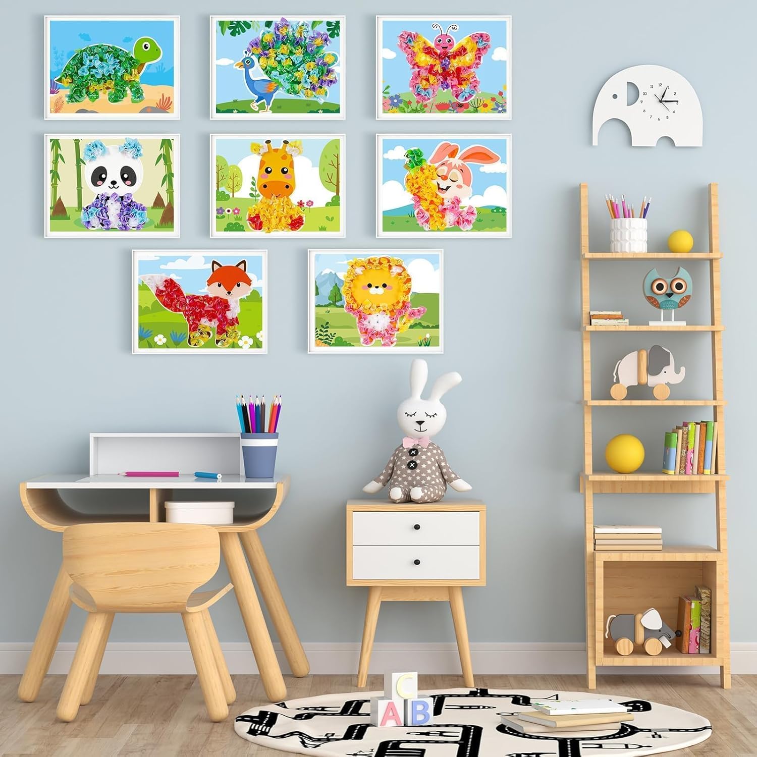 8PCS Poke-in Craft and Art Kit Animal Theme No-Mess Fabric Sewing Art Puzzle Puncture Painting DIY Jungle Animal Toy Gifts for Creative Activity Game Birthday Party - Image 4