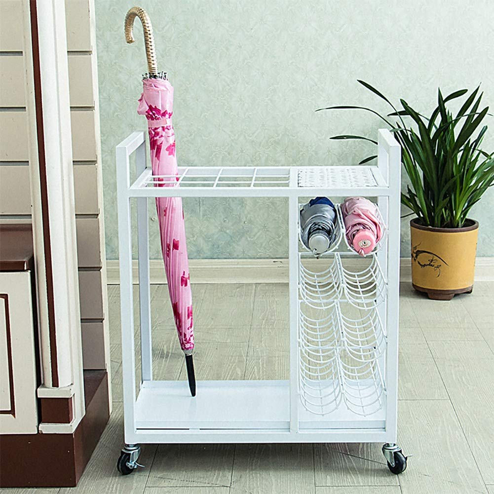 HYLYGFH Large Capacity Metal Umbrella Stand with Wheels – Perfect for Patios Shopping Malls and Bank Entrances – Durable Stylish and Easy to Move