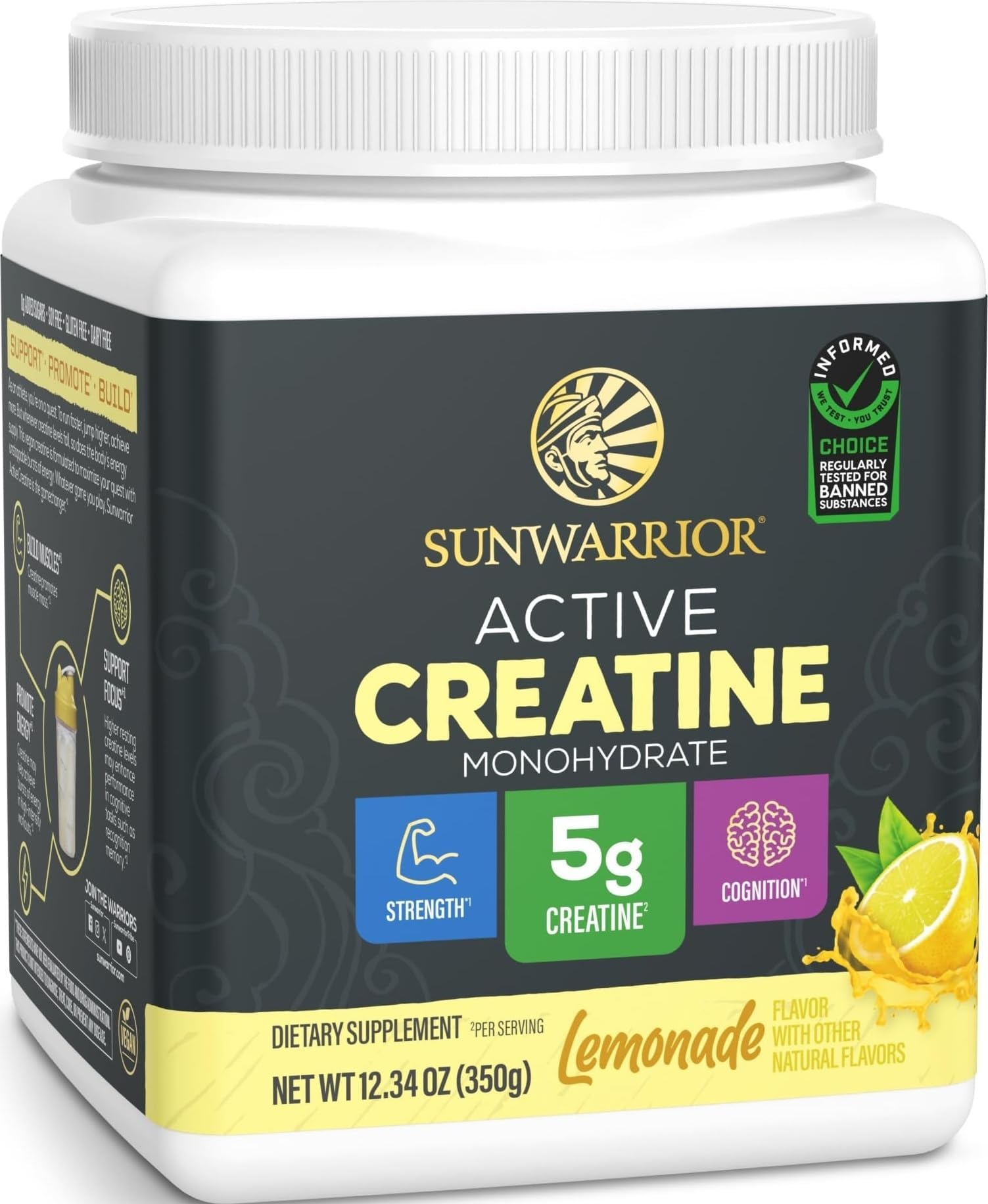 Creatine Monohydrate Powder Micronized PreWorkout Recovery Supplement Support Muscle Building Strength Training Cognition Vegan & Keto Friendly, Easily Mixes 50 Servings Lemonade Flavored