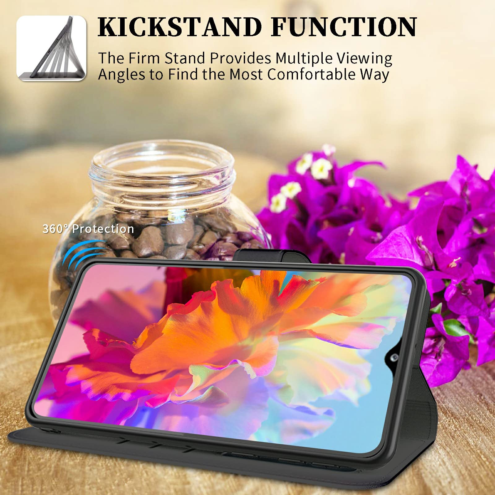 Leather Wallet Flip Case With Card Holder For Motorola Edge 5G UW + Screen Protector 6 thumbnail image