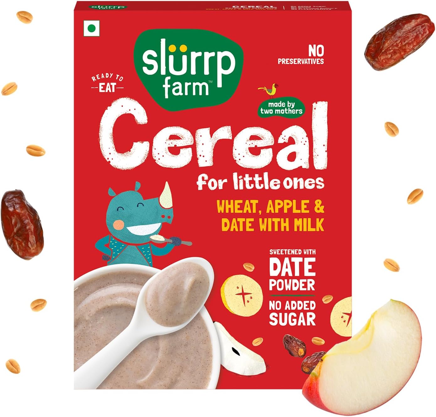 No Added Sugar Instant Cereal | Wheat, Apple & Date with Milk | No Preservatives | Mildly Sweetened with Date Powder | 200g
