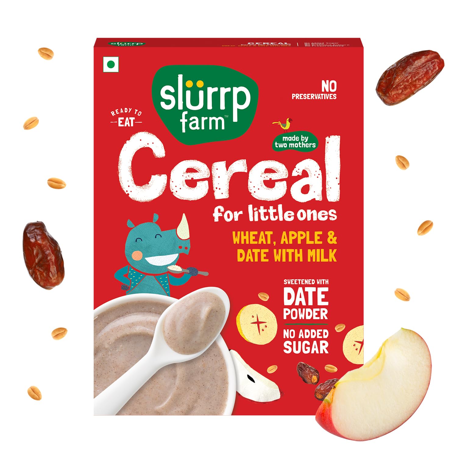 Slurrp Farm Wheat Apple & Date Cereal with Milk | Naturally Sweetened with Date Powder | No Added Sugar or Preservatives | Ready to Eat Toddler Breakfast | 7.05 Oz (200g) - Image 1 of 9