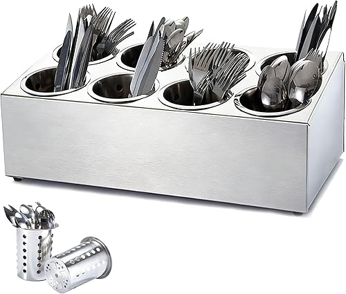 tonchean Estante de cubiertos de encimera de gran capacidad con compartimento de 8 agujeros, organizador de utensilios de acero inoxidable comercial