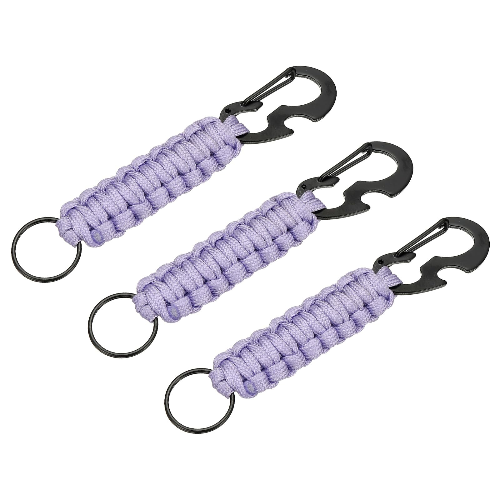 PATIKIL 3Pcs Heavy Duty Braided Paracord Keychain, Paracord Keychains Landyard Necklace with Bottle Opener D Hook Clip for Camping Hiking Outdoor Activities Key Ring, Light Purple