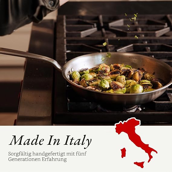 Made in Cookware – 10-teiliges Topf- und Pfannenset aus 5-lagig beschichtetem Edelstahl – Enthält antihaftbeschichtete Bratpfanne Kochtöpfe und Edelstahlsuppentopf mit Deckel – Hergestellt in Italien