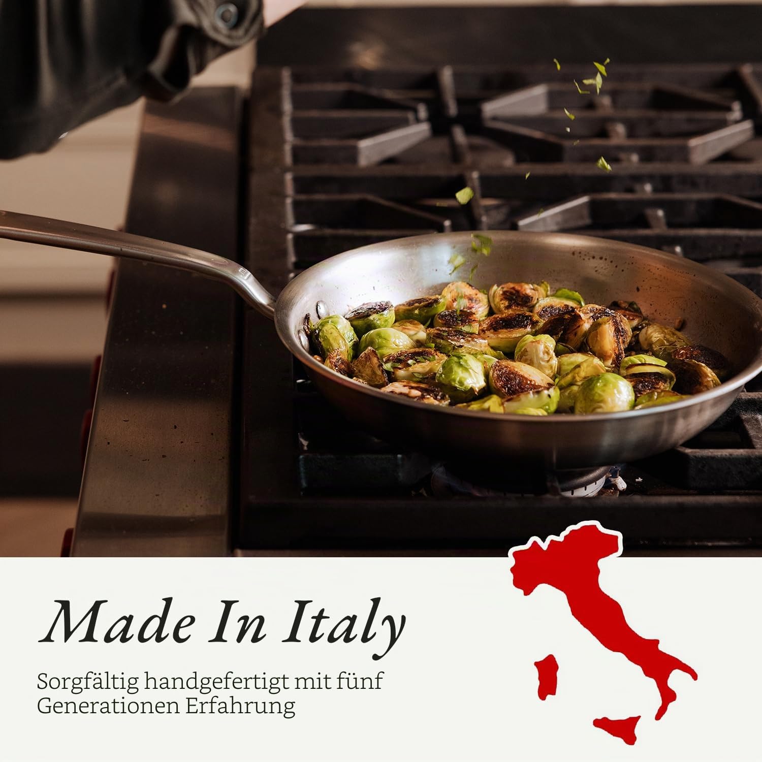Made in Cookware – 10-teiliges Topf- und Pfannenset aus 5-lagig beschichtetem Edelstahl – Enthält antihaftbeschichtete Bratpfanne, Kochtöpfe und Edelstahlsuppentopf mit Deckel – Hergestellt in Italien