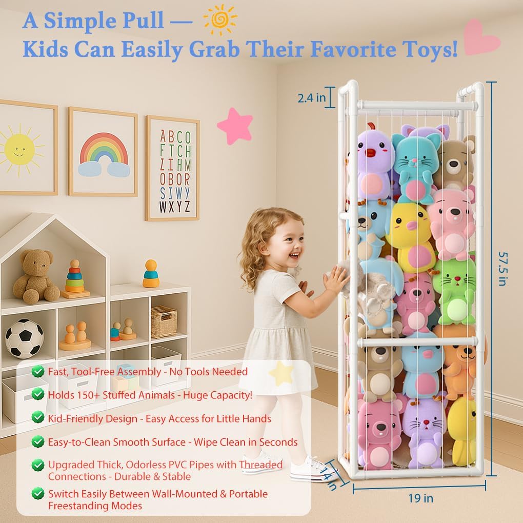 Stuffed Animal Zoo for Bedroom - Holds 150+ Plushies | 45lb Load Heavy Duty Toy Storage | 10-Min Tool-Free Setup - 95% Space Saved Organizer for Nursery Playroom - Say Goodbye to Floor Mess - Image 6