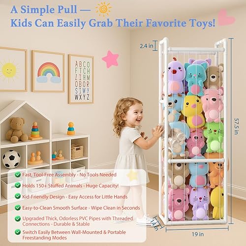 Miniatura 6 de Organizador de almacenamiento de animales de peluche, soporte vertical para juguetes de jaula de zoológico con tubos de PVC resistentes, organizador