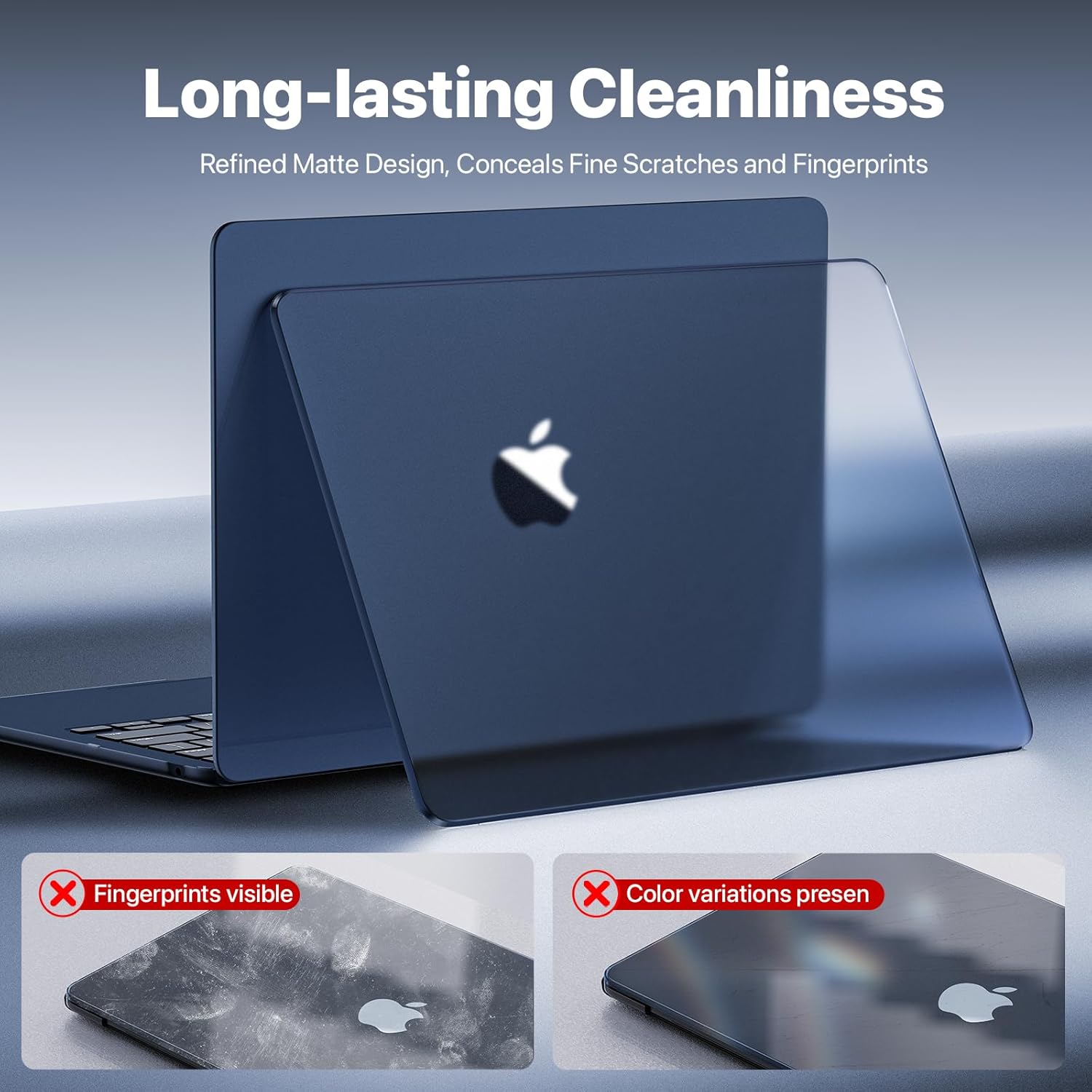Macaset for MacBook Air 13 inch Case (M5/M4/M3/M2, 2026–2022 A3449 A3240 A3113 A2681), True to Original Color Lightweight, Scratch & Fingerprint Resistant Hard Shell– Midnight Clear