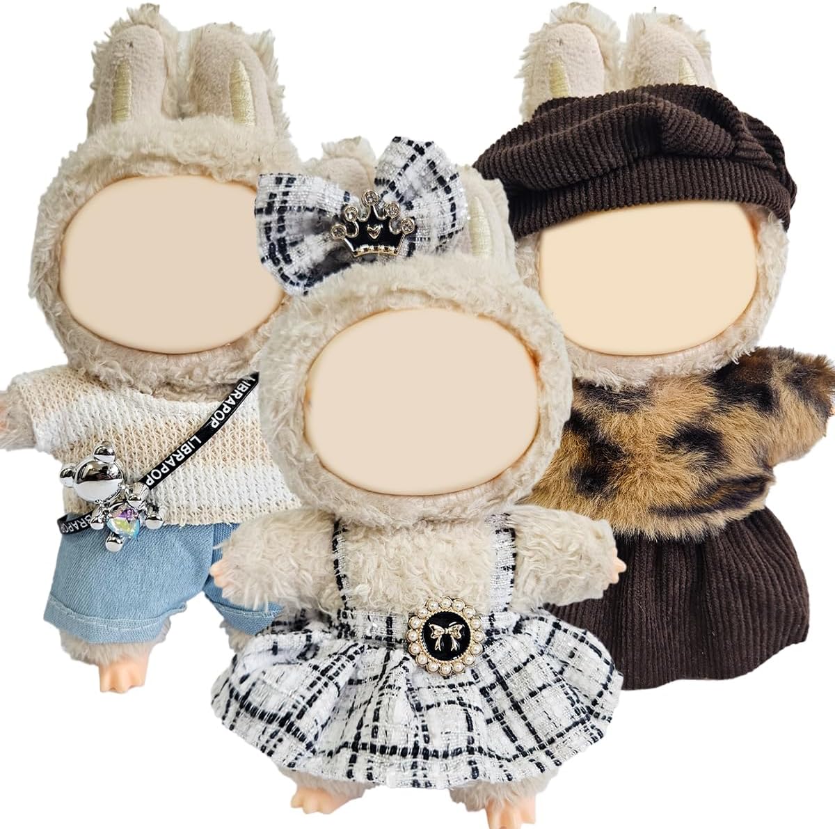 3 Pack Compatible for Labubu Clothes,17cm Doll Clothes Set,Luxury Designer Outfits,Cute Birthday Party Costumes,Valentines Day Gifts for Her Him,Stylish Fashion Wardrobe Accessories for 17cm Dolls