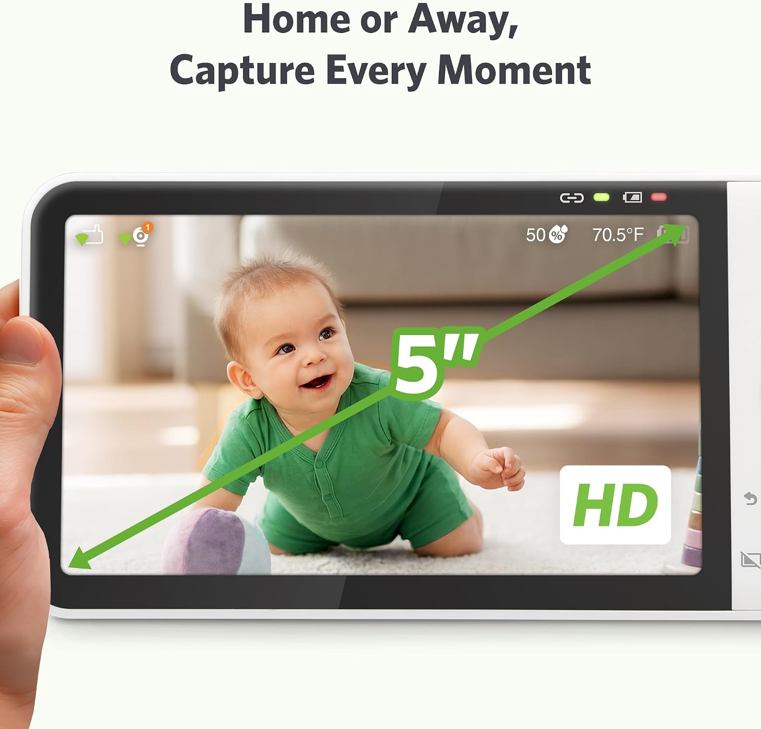 LeapFrog Smart Wi-Fi Baby Monitor with 1080p FHD Camera, 5" HD Screen, Free App with Motion Video, Sound/Motion Detection and Notifications, Color Night Vision, Adaptive Colour Night Light | LF815HD