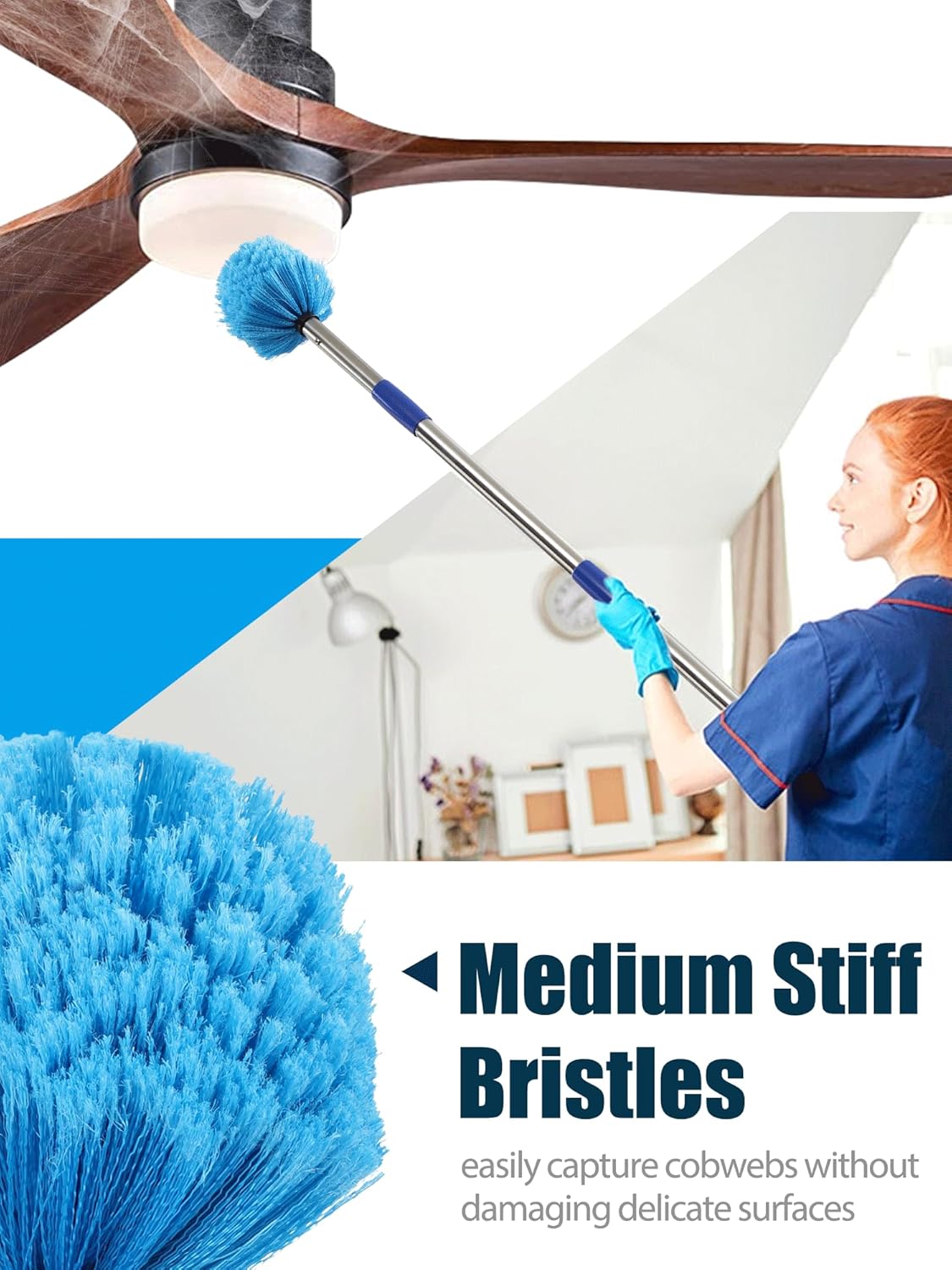 Cobweb Duster with Extens Pole, Spider Web Brush for Outdoor House