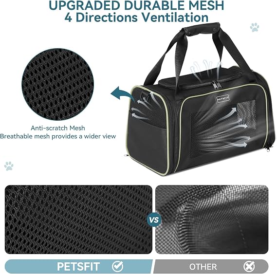 PETSFIT Cat Carrier for Kitten, Pet Carrier Airline Approved with Extendable Mat, Cat Travel Carrier Under 12 Lbs, Black