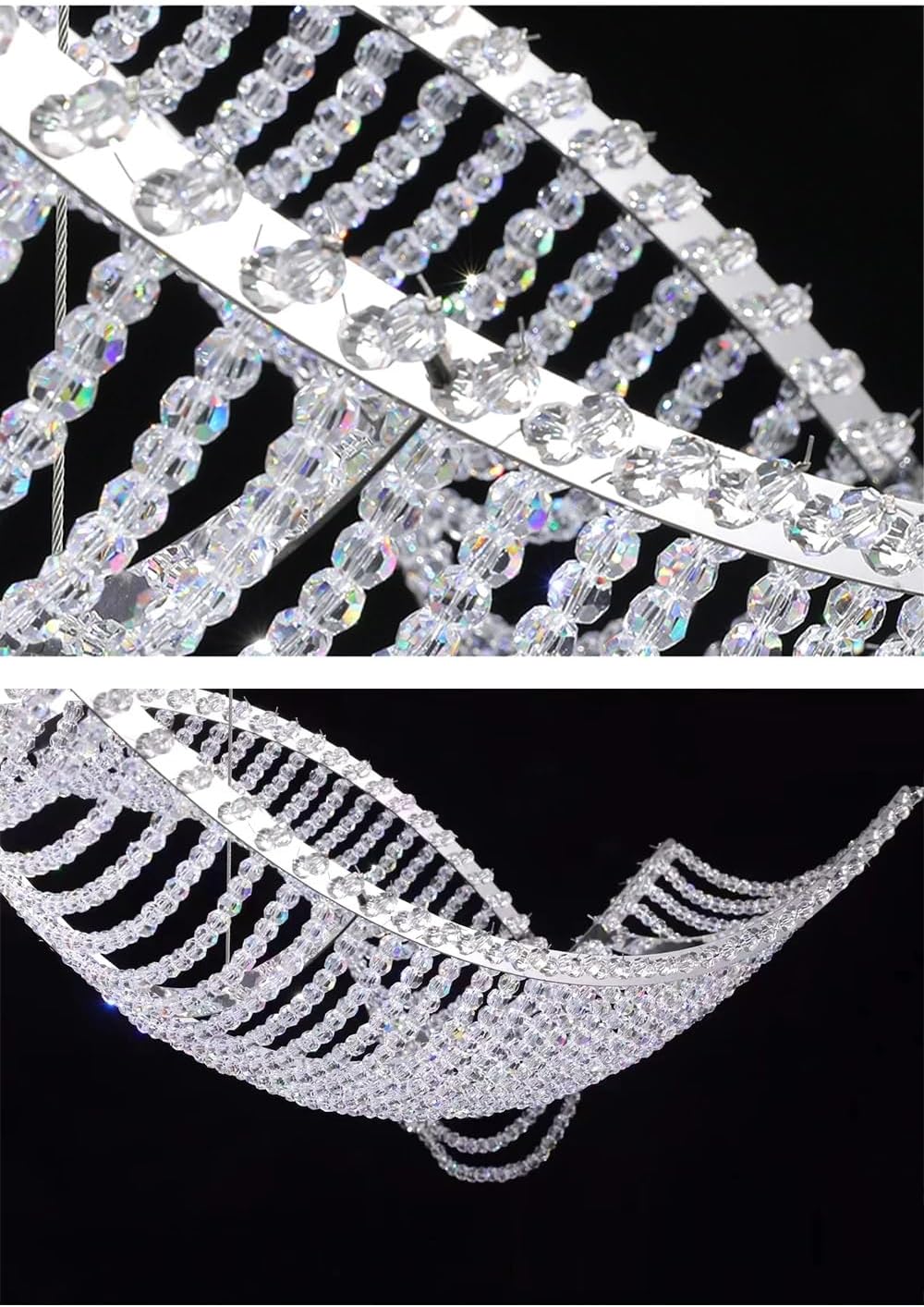 Ocean Wave Luxury Crystal Ceiling Chandeliers LED Lustres Chrome Hanging Lamps Home Decoration Lights for Dining Room,for Decoration
