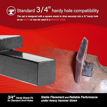 Blacksmith Anvil Forge Hardy Tool Set 3/4 – 3 Pcs Hot Cut, Creasing Stake, Spring Fuller – Heavy Duty Forging Hardy Tools for Anvil or Vise – Blacksmithing Tools for Metalwork & Knife Making
