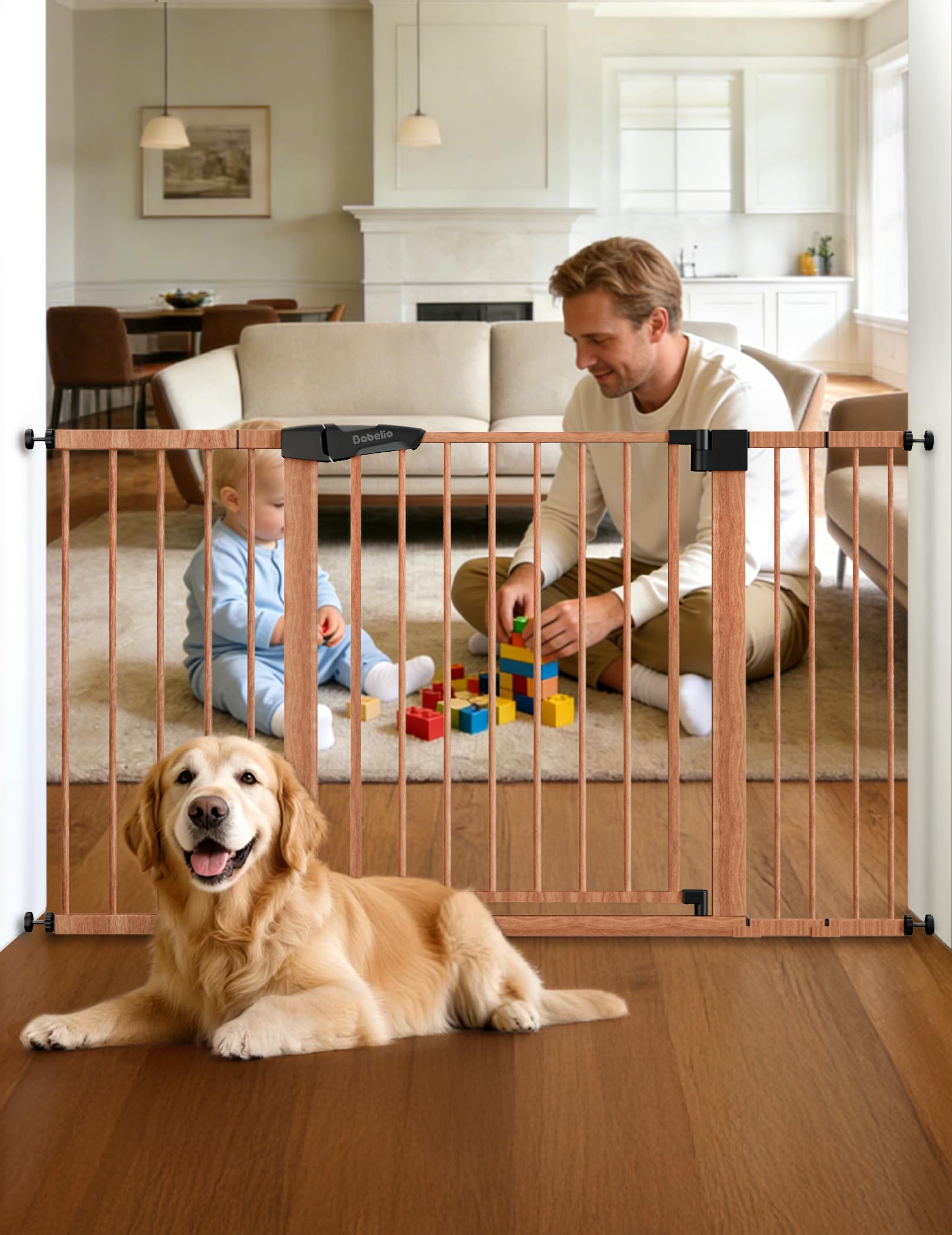 Babelio 29-55" Extra Wide Baby Gate, PressGuard P7, Brown Wood Pattern