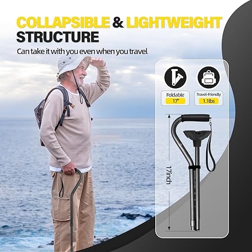 Vista 5 de BeneCane Bastón ajustable con mango acolchado suave compensado para hombres y mujeres, base de estabilidad extra ligera, cómoda, ayuda de movilidad