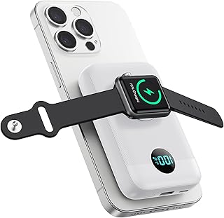 Pxwaxpy Magnetic Portable Charger 10800mAh,4-in-1 Power Bank with iWatch Charger, 25W PD Fast Charging USB C Battery Pack for Magsafe,iPhone 17/16/15/14/13/12 Series,Apple Watch (White)