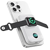 Pxwaxpy Magnetic Portable Charger 10800mAh,4-in-1 Power Bank with iWatch Charger, 25W PD Fast Charging USB C Battery Pack for Magsafe,iPhone 17/16/15/14/13/12 Series,Apple Watch (White)