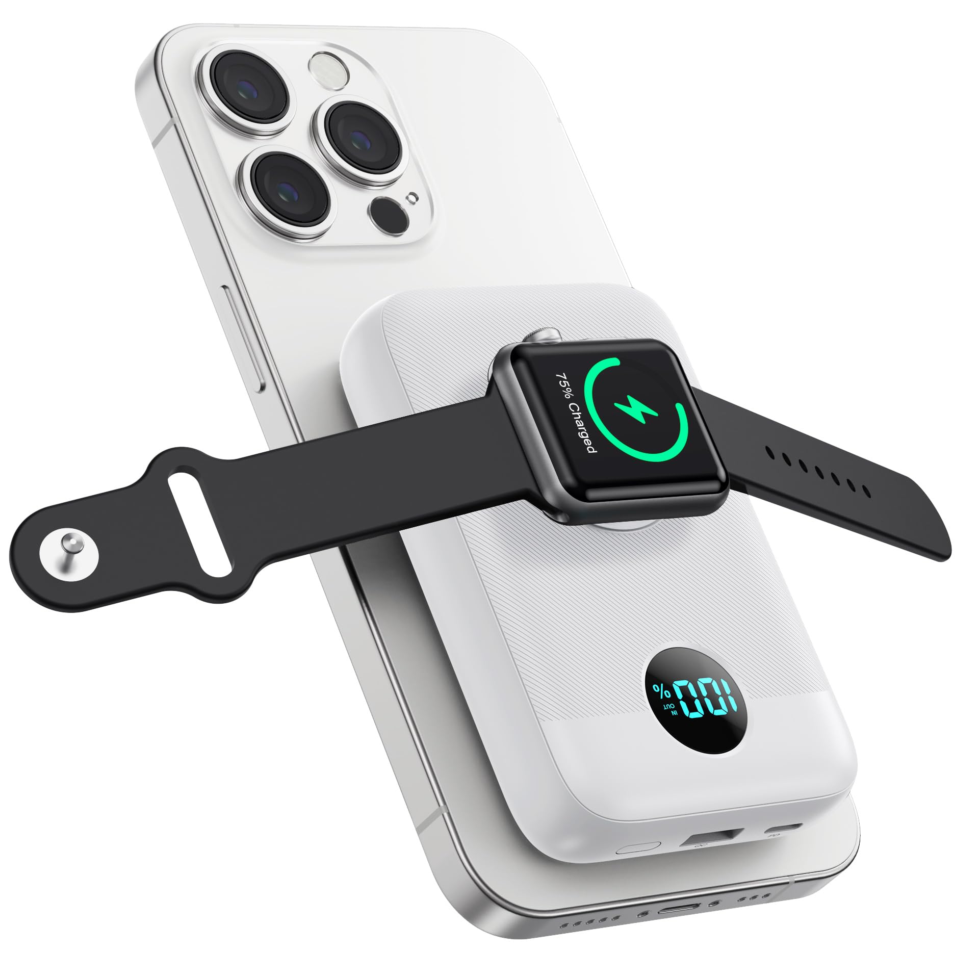 Pxwaxpy Magnetico Power Bank 10800mAh per MagSafe, 4-in-1 Wireless Caricatore Portatile, QC4.0+22.5W PD Ricarica Rapida USB-C Batteria Esterna con Display LED per Apple Watch/iPhone 15/14/13/12 Series