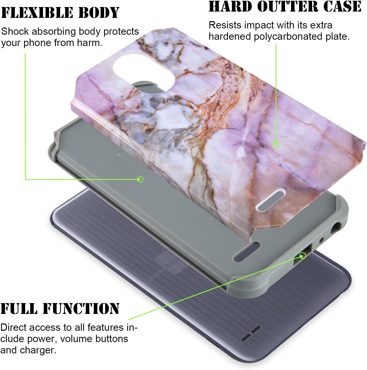 STARSHOP LG Stylo 3 Case, LG Stylo 3 Plus Case, [Shock Absorption] Dual Layers Impact Advanced Protective Phone Cover with [Premium HD Screen Protector Included] (Marble Pattern)