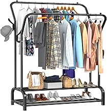 حامل معطف معدني شديد التحمل من لوفمي رف ملابس قائم بذاته بسيط قضيب مزدوج القضيب قوي ومتين أسود