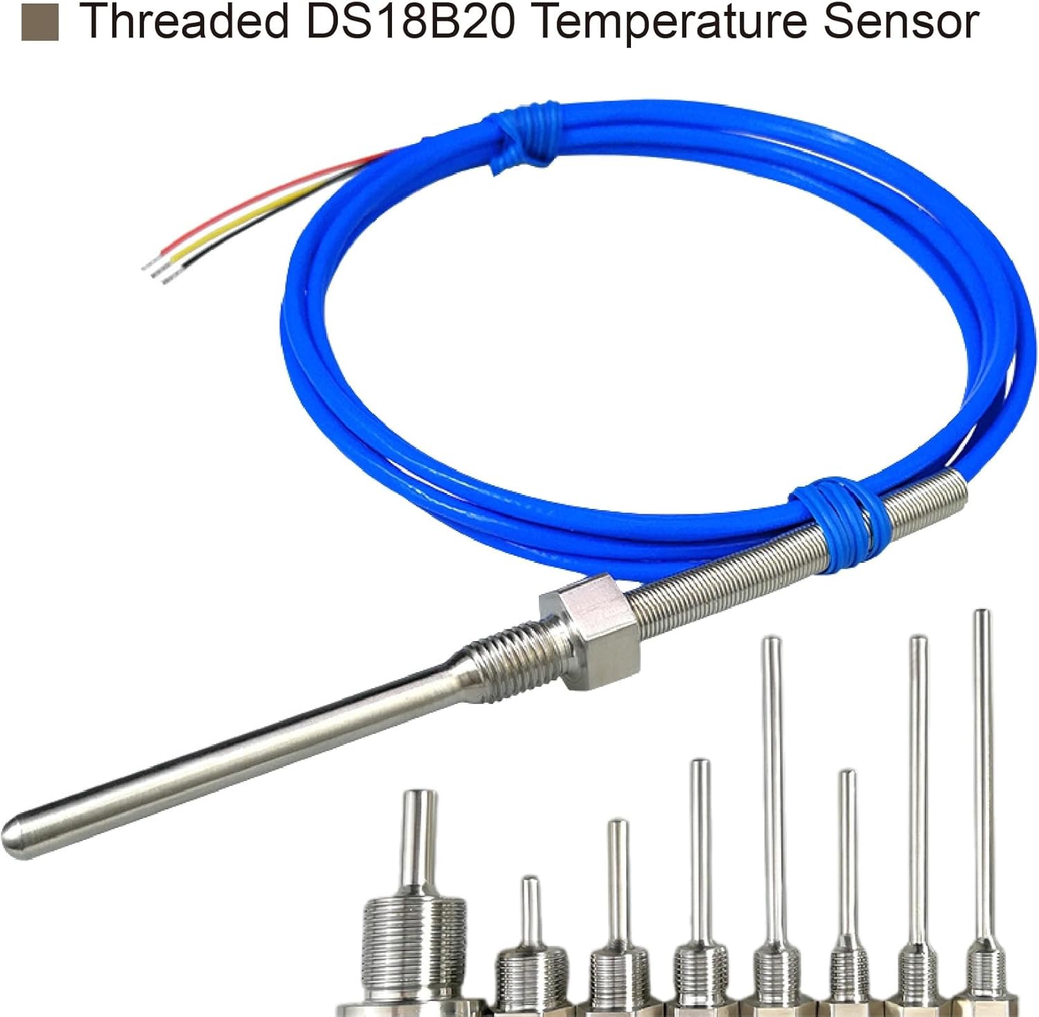DS18B Waterproof Temperature Sensor Stainless Steel Probe, PTFE Threaded Digital Thermometer(L-M10-1 5-50MM)